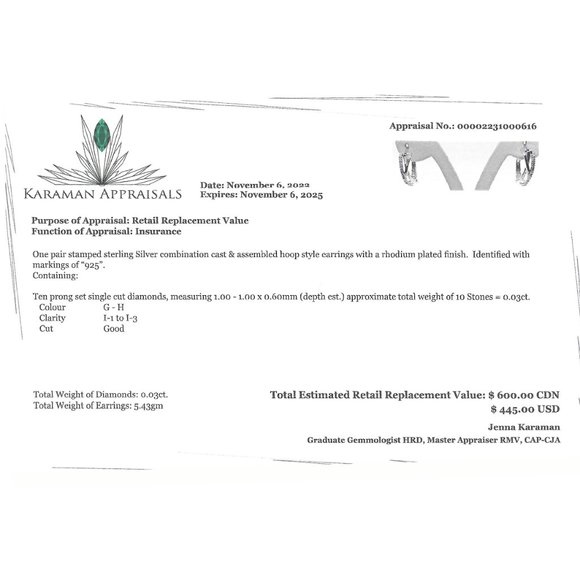 Sterling Silver Diamond Earrings - Picture 2 of 2